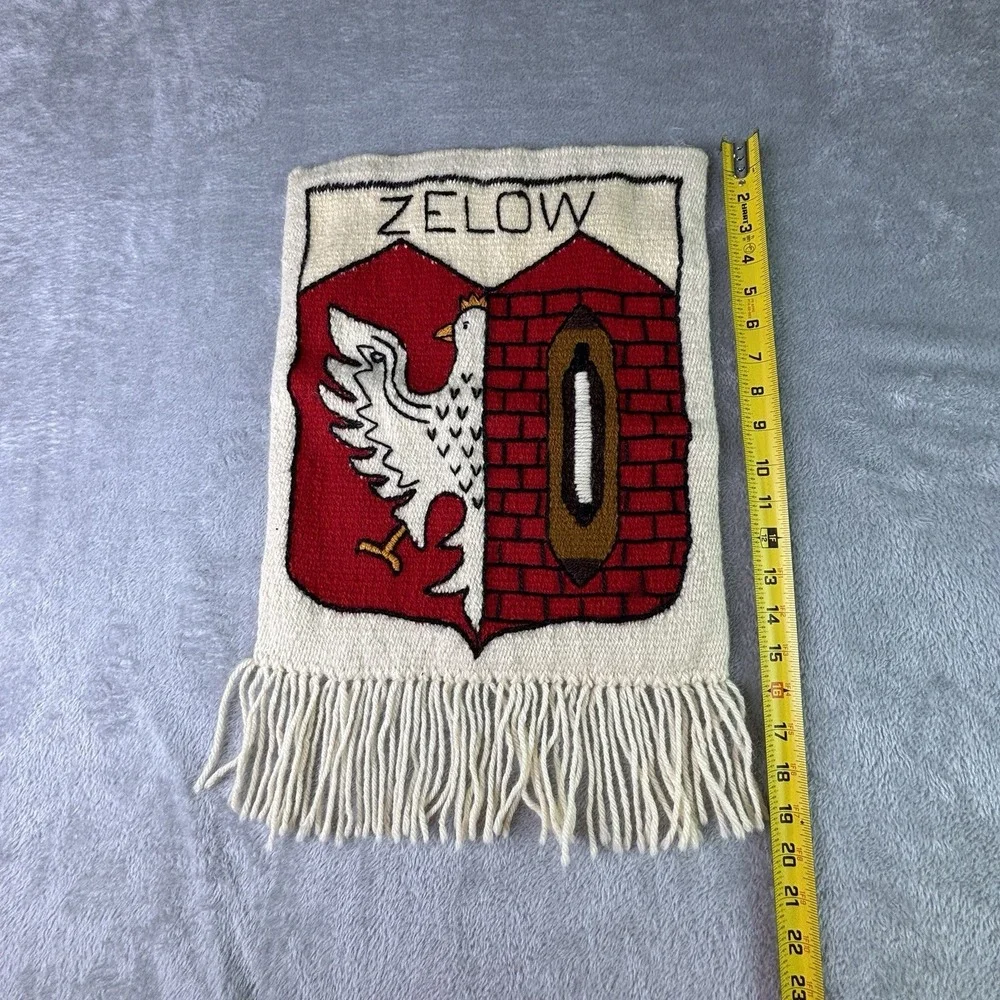 VTG Handwoven Tapestry Wall Hanging Rug Bird Zelow Poland Fringe Nature 13 X 20